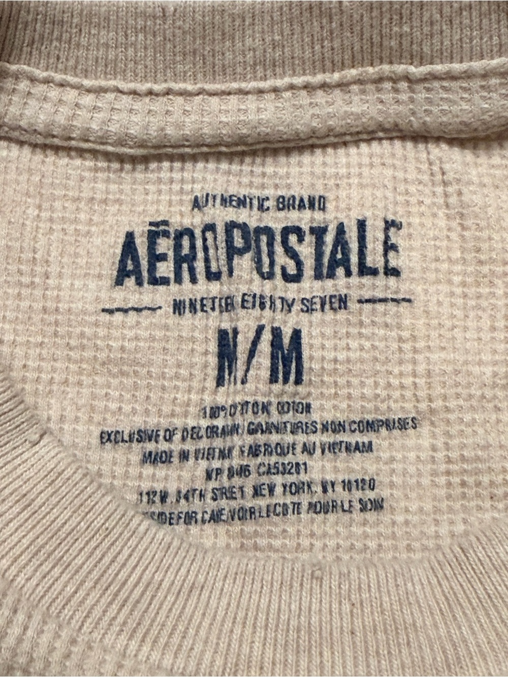 Aeropostale Mens M White Waffle Knit Long Sleeve Shirt Y2K Thermal Tee Top - Picture 9 of 9